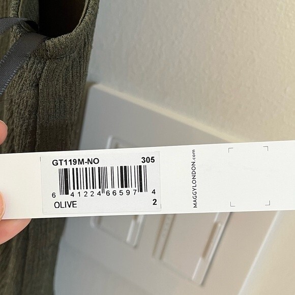 Maggy London Asymmetrical Drape Midi Dress In Olive 2 NWT - Picture 11 of 15